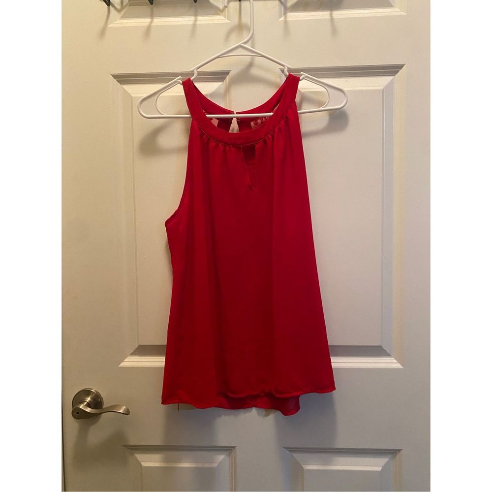 Women’s Red Halter Neck Floral Laced Flowy Sleeveless Blouse Size Medium